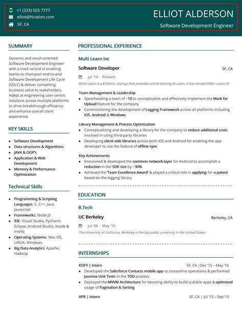 Sample resume header